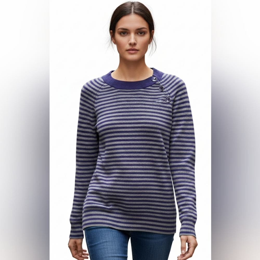 Banana Republic Wool Cashmere Blend Striped Sweater Small Blue Grey